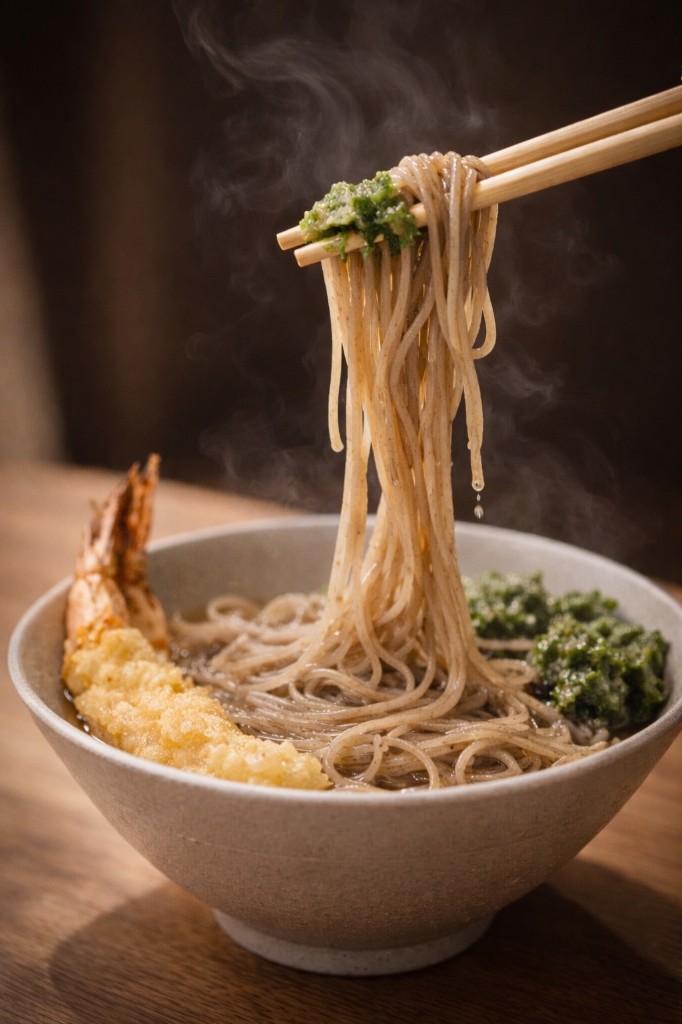 そばを持ち上げる一杯